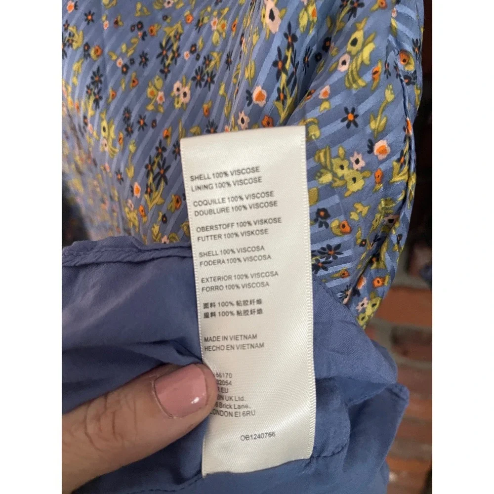 Free People Sweetest Thing Mini Dress Midnight Cowboy Blue Floral Ruffle Size 12